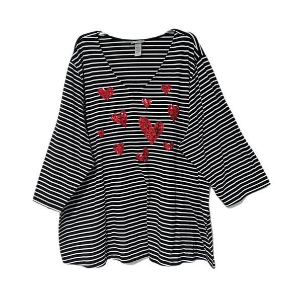 Catherines 4XL Plus Size Top Tunic Striped Heart Sequin Embellished Comfy Casual - Picture 1 of 11